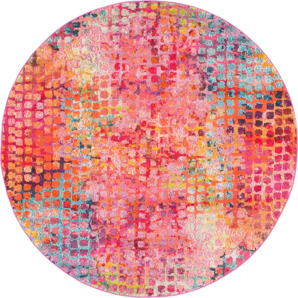 Rug Unique Loom Chromatic Multi/Pink Round 6' 0 x 6' 0