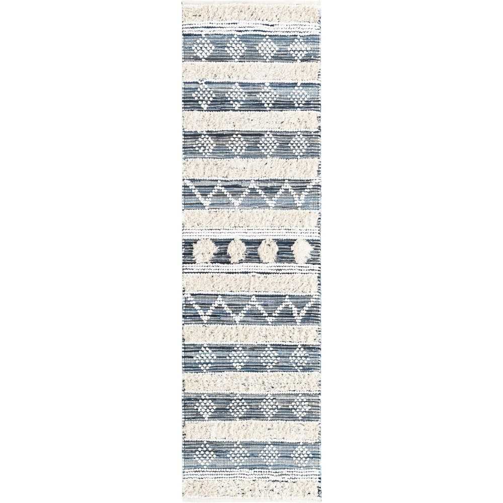 Rug Unique Loom Cotton Chindi Ivory Runner 2' 7 x 10' 0