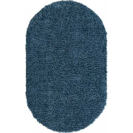 Rug Unique Loom Davos Shag Marine Blue Oval 3' 3 x 5' 3