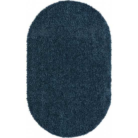 Rug Unique Loom Davos Shag Marine Blue Oval 5' 0 x 8' 0