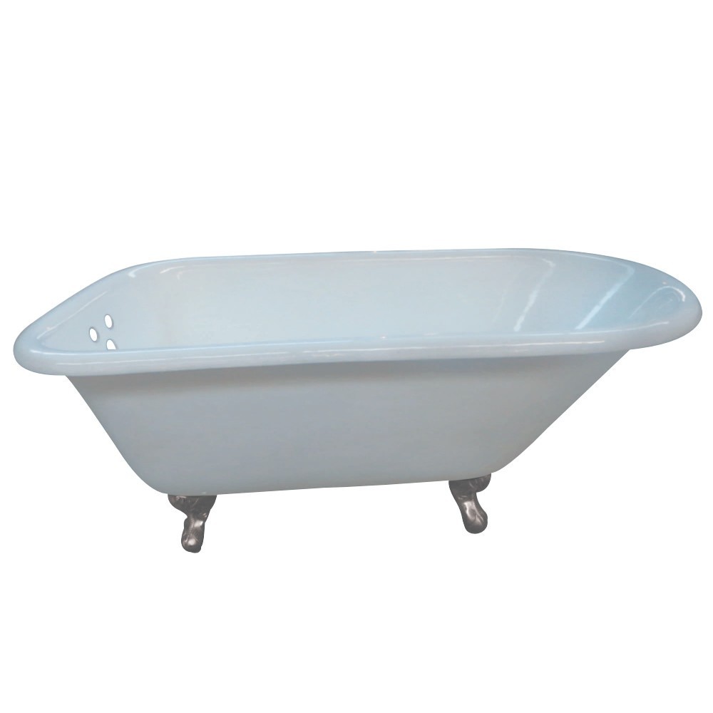Aqua Eden 66-Inch Cast Iron Roll Top Clawfoot Tub with 3-3/8 Inch Wall Drillings, White/Brushed Nickel