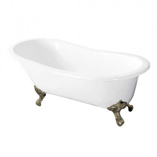 Aqua Eden 54-Inch Cast Iron Slipper Clawfoot Tub without Faucet Drillings, White/Brushed Nickel