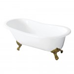 Aqua Eden 54-Inch Cast Iron Slipper Clawfoot Tub without Faucet Drillings, White/Polished Brass
