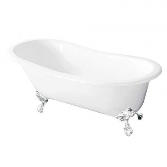 Aqua Eden 54-Inch Cast Iron Slipper Clawfoot Tub without Faucet Drillings, White