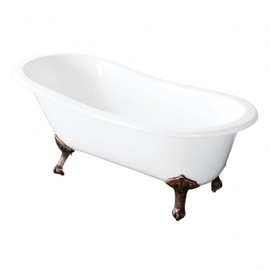 Aqua Eden 54-Inch Cast Iron Slipper Clawfoot Tub without Faucet Drillings, White/Naples Bronze