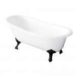 Aqua Eden 54-Inch Cast Iron Slipper Clawfoot Tub without Faucet Drillings, White/Oil Rubbed Bronze