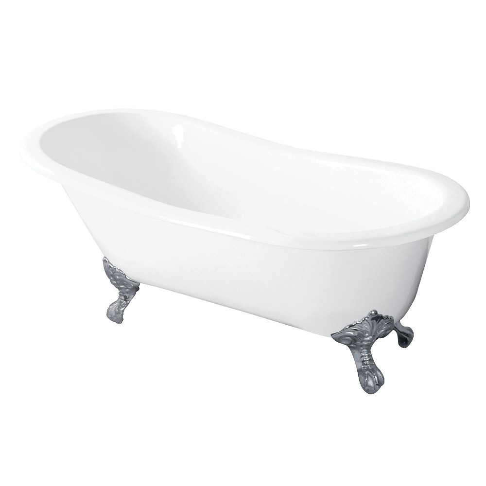 Aqua Eden 54-Inch Cast Iron Slipper Clawfoot Tub without Faucet Drillings, White/Polished Chrome