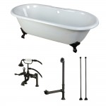 Aqua Eden 66-Inch Cast Iron Double Ended Clawfoot Tub Combo with Faucet and Supply Lines, White/Oil Rubbed Bronze