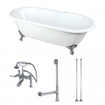 Aqua Eden 66-Inch Cast Iron Double Ended Clawfoot Tub Combo with Faucet and Supply Lines, White/Polished Chrome