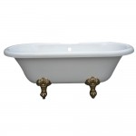 Aqua Eden 67-Inch Acrylic Double Ended Clawfoot Tub with 7-Inch Faucet Drillings, White/Polished Brass