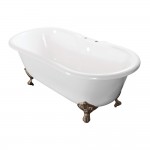 Aqua Eden 60-Inch Cast Iron Double Ended Clawfoot Tub with 7-Inch Faucet Drillings, White/Brushed Nickel
