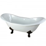 Aqua Eden 72-Inch Cast Iron Double Slipper Clawfoot Tub with 7-Inch Faucet Drillings, White/Oil Rubbed Bronze