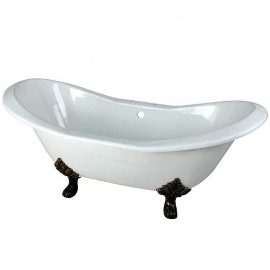 Aqua Eden 72-Inch Cast Iron Double Slipper Clawfoot Tub with 7-Inch Faucet Drillings, White/Oil Rubbed Bronze