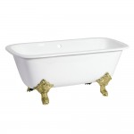 Aqua Eden 67-Inch Cast Iron Double Ended Clawfoot Tub with 7-Inch Faucet Drillings, White/Polished Brass