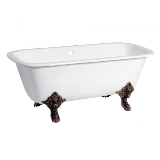 Aqua Eden 67-Inch Cast Iron Double Ended Clawfoot Tub with 7-Inch Faucet Drillings, White/Oil Rubbed Bronze