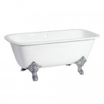 Aqua Eden 67-Inch Cast Iron Double Ended Clawfoot Tub with 7-Inch Faucet Drillings, White/Polished Chrome