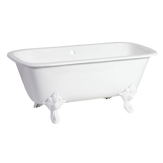 Aqua Eden 67-Inch Cast Iron Double Ended Clawfoot Tub with 7-Inch Faucet Drillings, White