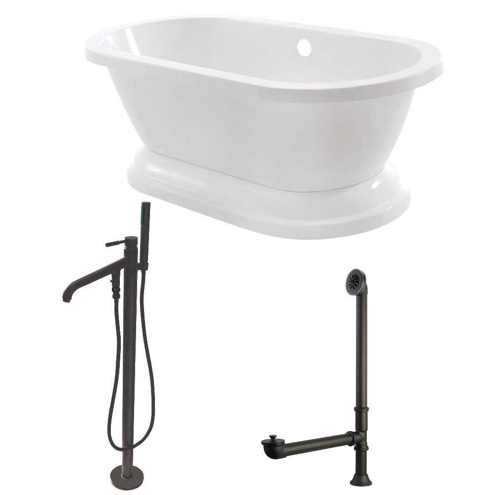 Aqua Eden 67-Inch Acrylic Double Ended Pedestal Tub Combo with Faucet and Supply Lines, White/Oil Rubbed Bronze