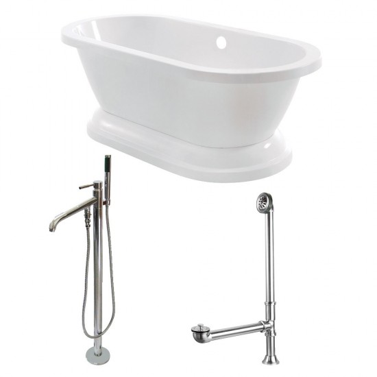 Aqua Eden 67-Inch Acrylic Double Ended Pedestal Tub Combo with Faucet and Supply Lines, White/Polished Chrome