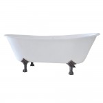 Aqua Eden 67-Inch Cast Iron Double Slipper Clawfoot Tub with 7-Inch Faucet Drillings, White/Oil Rubbed Bronze