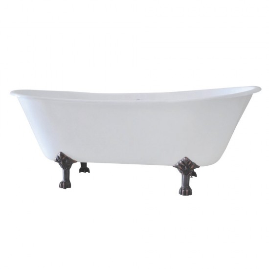 Aqua Eden 67-Inch Cast Iron Double Slipper Clawfoot Tub with 7-Inch Faucet Drillings, White/Oil Rubbed Bronze