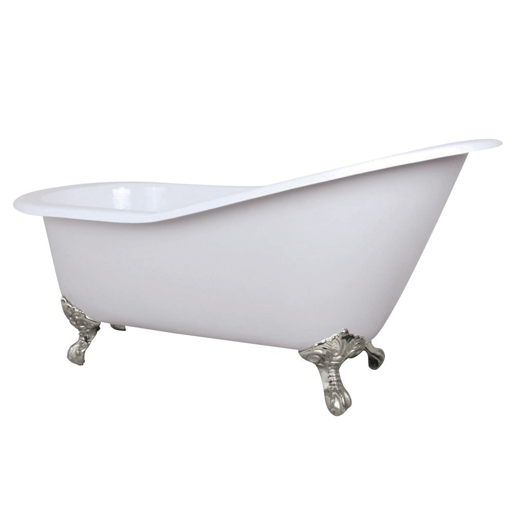 Aqua Eden 61-Inch Cast Iron Single Slipper Clawfoot Tub (No Faucet Drillings), White/Brushed Nickel