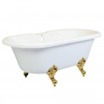 Aqua Eden 67-Inch Acrylic Double Ended Clawfoot Tub (No Faucet Drillings), White/Polished Brass