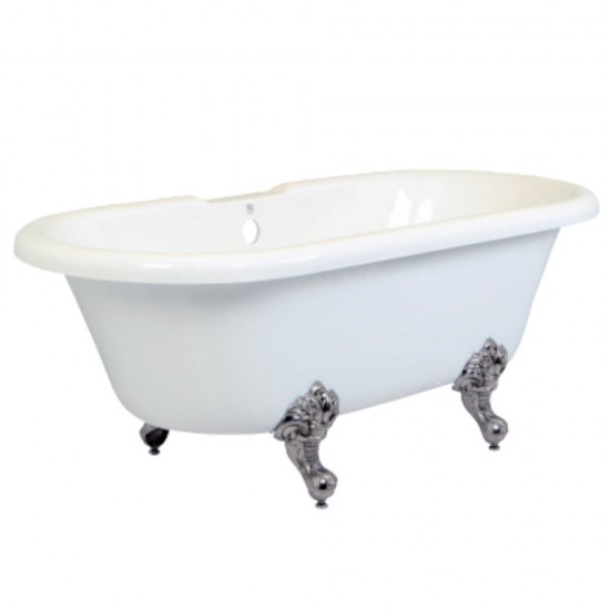 Aqua Eden 67-Inch Acrylic Double Ended Clawfoot Tub (No Faucet Drillings), White/Brushed Nickel