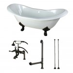 Aqua Eden 72-Inch Cast Iron Double Slipper Clawfoot Tub Combo with Faucet and Supply Lines, White/Oil Rubbed Bronze