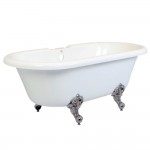 Aqua Eden 67-Inch Acrylic Double Ended Clawfoot Tub with 7-Inch Faucet Drillings, White/Brushed Nickel