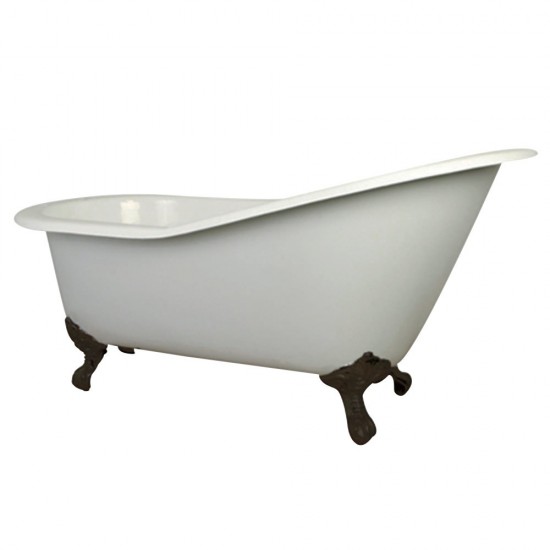 Aqua Eden 61-Inch Cast Iron Single Slipper Clawfoot Tub with 7-Inch Faucet Drillings, White/Naples Bronze