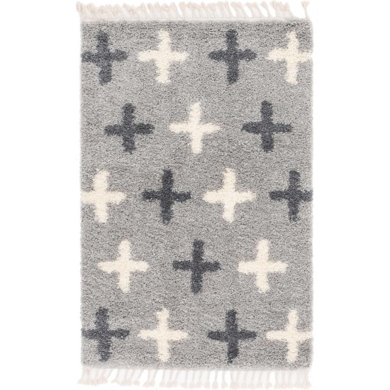 Rug Unique Loom Hygge Shag Light Gray Rectangular 4' 0 x 6' 0