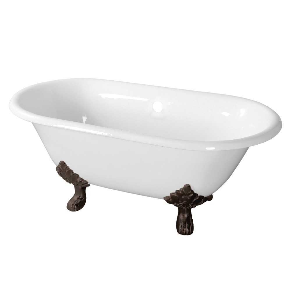 Aqua Eden 60-Inch Cast Iron Double Ended Clawfoot Tub (No Faucet Drillings), White/Oil Rubbed Bronze