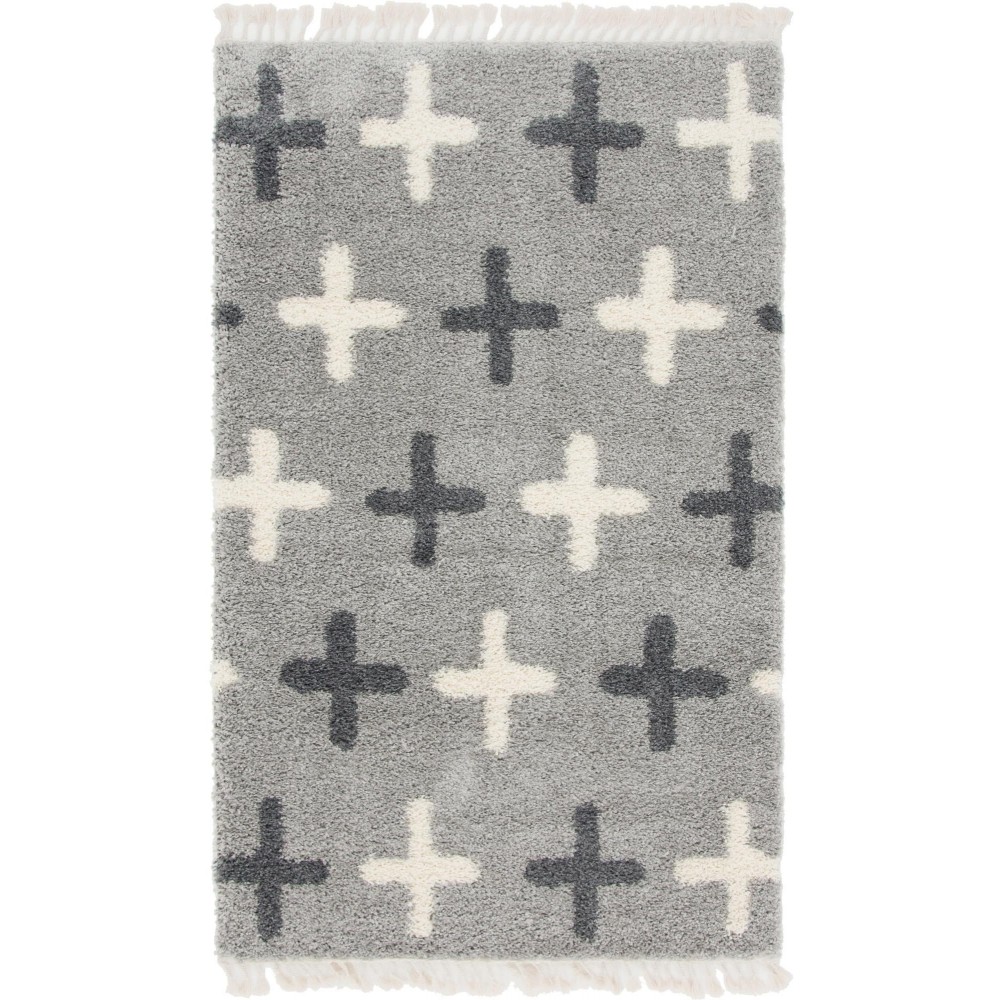 Rug Unique Loom Hygge Shag Light Gray Rectangular 5' 0 x 8' 0