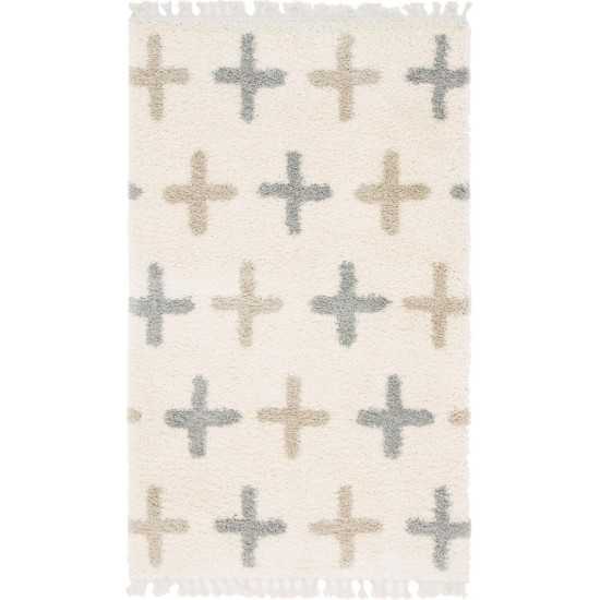 Rug Unique Loom Hygge Shag Ivory Rectangular 5' 0 x 8' 0