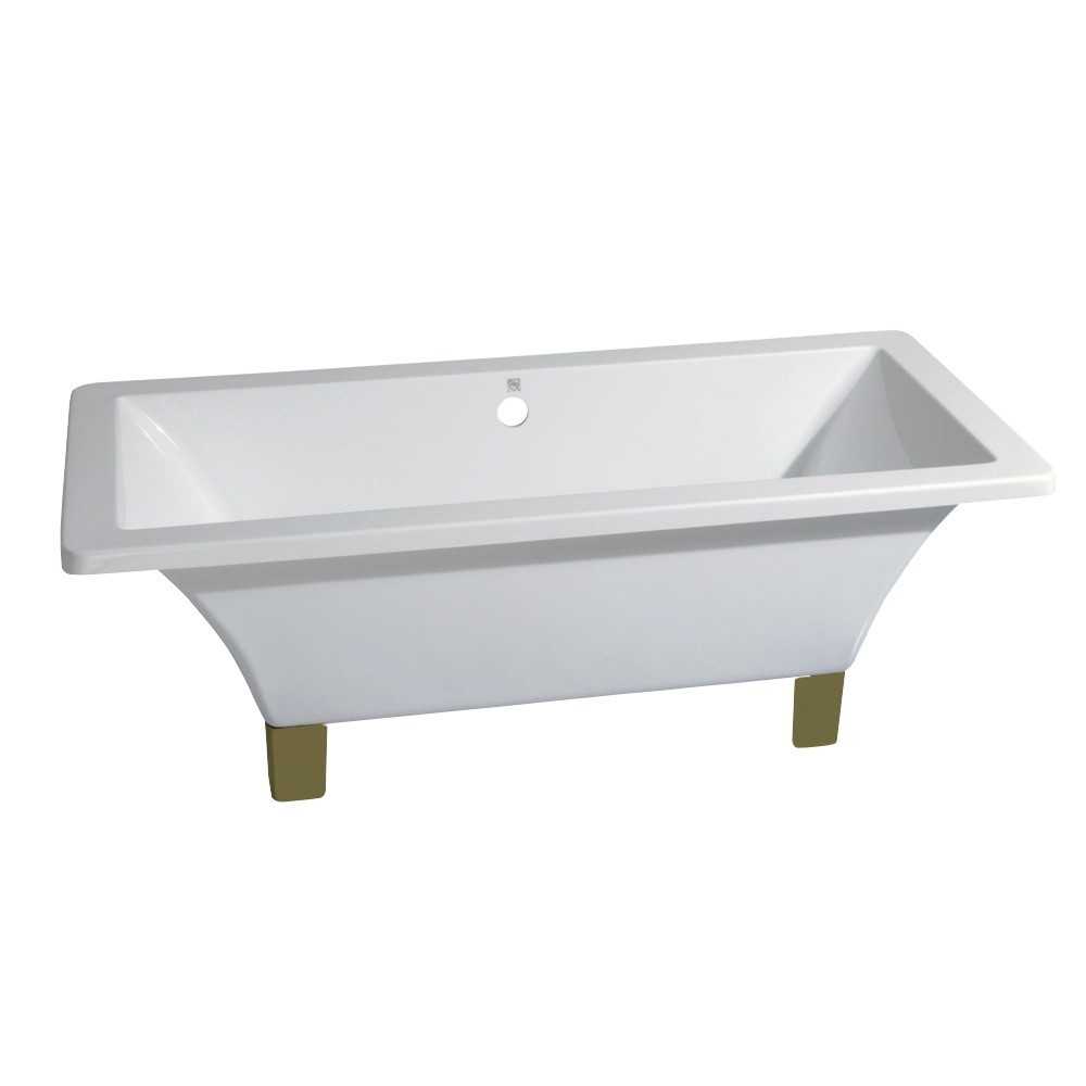Aqua Eden 71-Inch Acrylic Double Ended Clawfoot Tub (No Faucet Drillings), White/Polished Brass