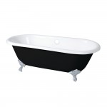 Aqua Eden 66-Inch Cast Iron Double Ended Clawfoot Tub (No Faucet Drillings), Black/White/Polished Chrome