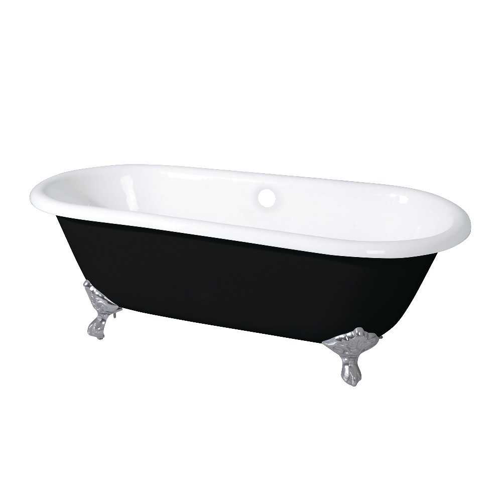 Aqua Eden 66-Inch Cast Iron Double Ended Clawfoot Tub (No Faucet Drillings), Black/White/Brushed Nickel