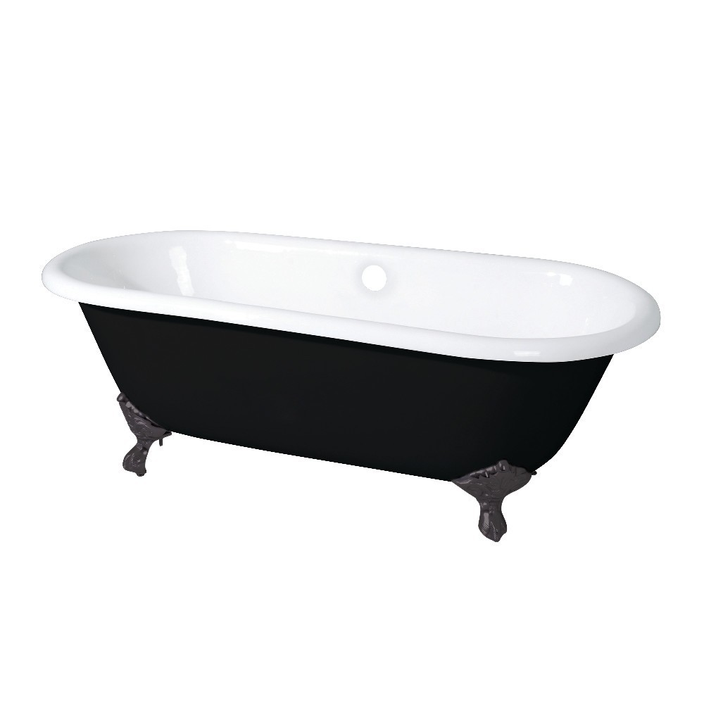 Aqua Eden 66-Inch Cast Iron Double Ended Clawfoot Tub (No Faucet Drillings), Black/White/Oil Rubbed Bronze