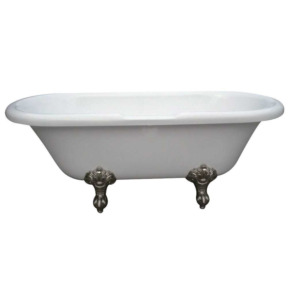 Aqua Eden 67-Inch Acrylic Double Ended Clawfoot Tub (No Faucet Drillings), White/Brushed Nickel
