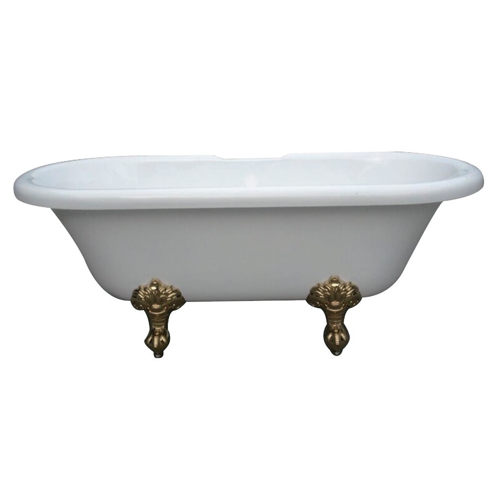 Aqua Eden 67-Inch Acrylic Double Ended Clawfoot Tub (No Faucet Drillings), White/Polished Brass