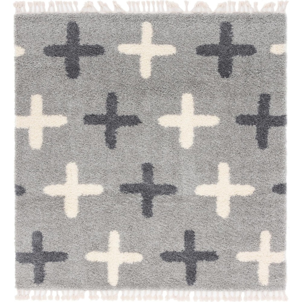 Rug Unique Loom Hygge Shag Light Gray Square 8' 0 x 8' 0