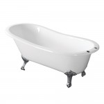 Aqua Eden 67-Inch Cast Iron Single Slipper Clawfoot Tub with 7-Inch Faucet Drillings, White/Polished Chrome