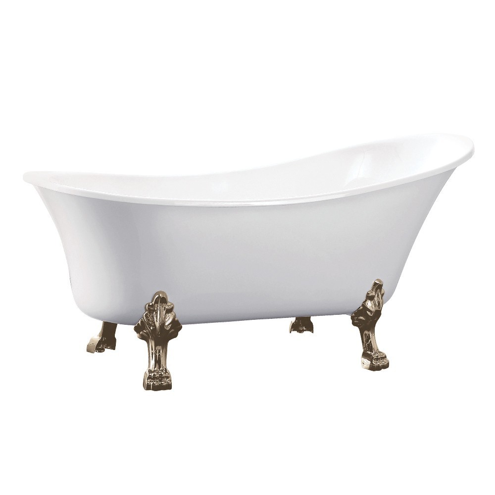 Aqua Eden 51-Inch Acrylic Single Slipper Clawfoot Tub (No Faucet Drillings), White/Brushed Nickel