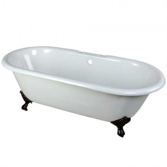 Aqua Eden 66-Inch Cast Iron Double Ended Clawfoot Tub with 7-Inch Faucet Drillings, White/Oil Rubbed Bronze