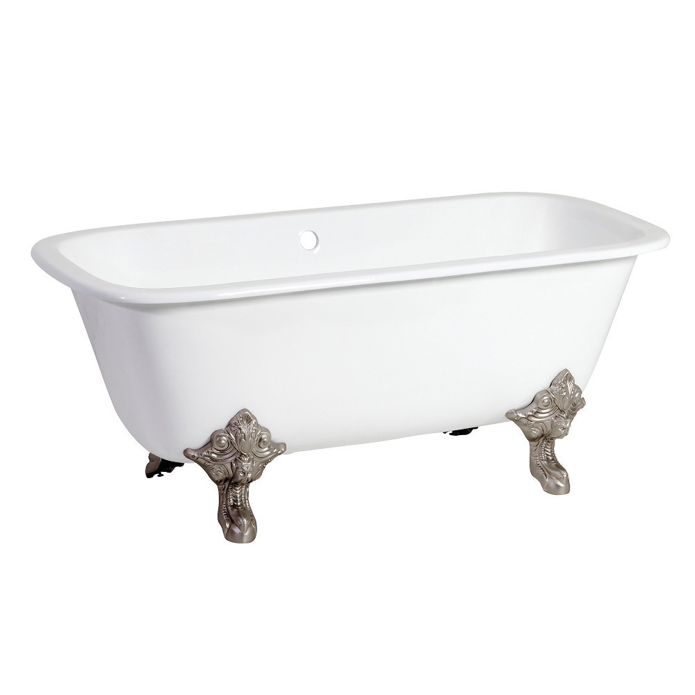 Aqua Eden 67-Inch Cast Iron Double Ended Clawfoot Tub (No Faucet Drillings), White/Brushed Nickel