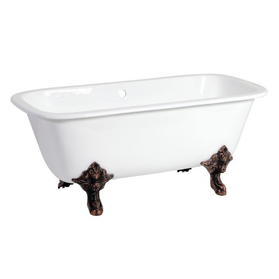 Aqua Eden 67-Inch Cast Iron Double Ended Clawfoot Tub (No Faucet Drillings), White/Oil Rubbed Bronze