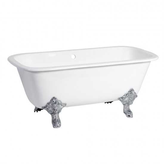 Aqua Eden 67-Inch Cast Iron Double Ended Clawfoot Tub (No Faucet Drillings), White/Polished Chrome