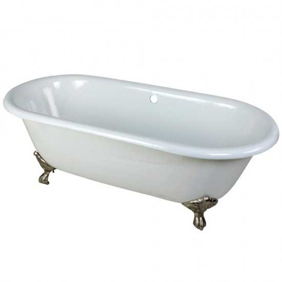 Aqua Eden 66-Inch Cast Iron Double Ended Clawfoot Tub (No Faucet Drillings), White/Brushed Nickel