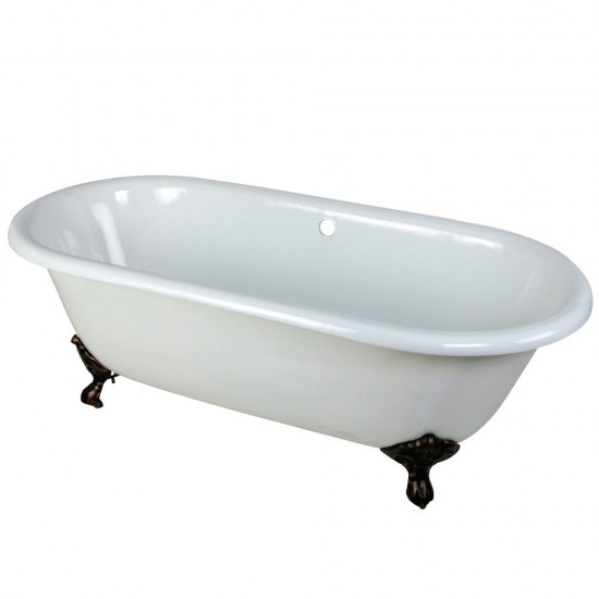 Aqua Eden 66-Inch Cast Iron Double Ended Clawfoot Tub (No Faucet Drillings), White/Oil Rubbed Bronze
